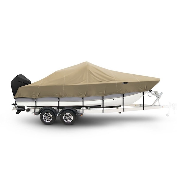 Eevelle Boat Cover BAY BOAT Rounded Bow, Low or No Bow Rails, Outboard Fits 23ft 6in L up to 96in W Khaki SFCCB2396B-KHA - main